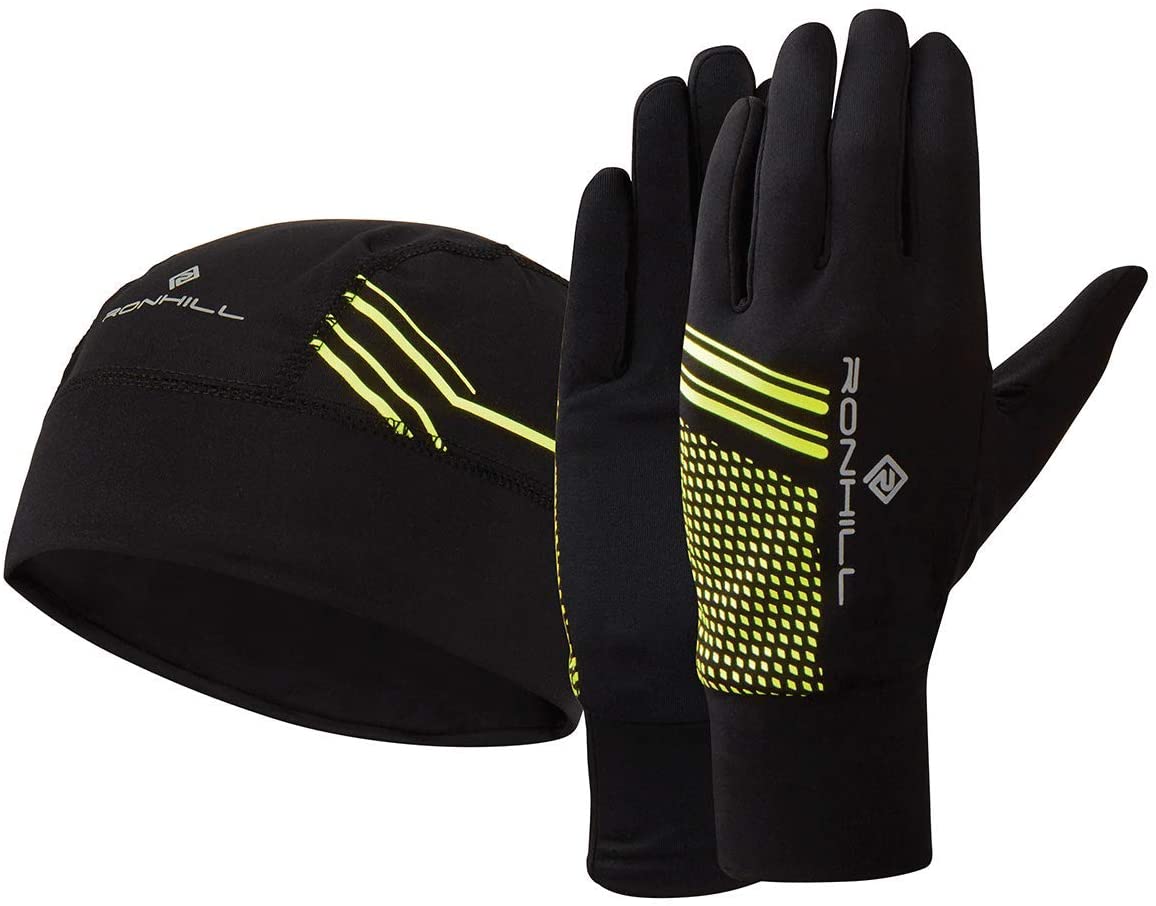Beanie and Glove Set Blk/Fl Yellow M/L